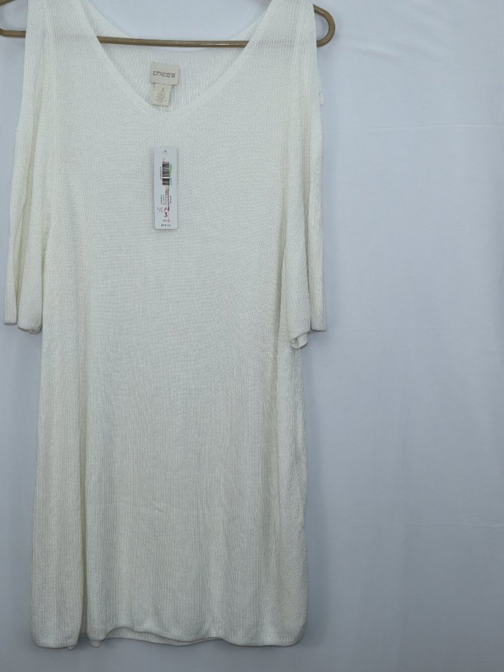 🔥CHICOS White Knit Summer Sweater  Shoulder Tie Pullover 3/4 Sleeve Sz 3 SC1
